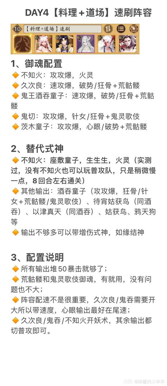阴阳师百鬼料理屋第四天速刷阵容推荐