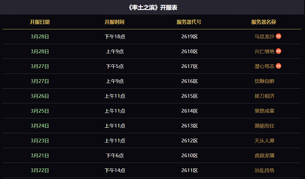 率土之滨开服时间表2021最新开服时间