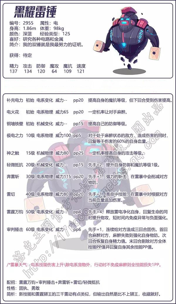 洛克王国黑耀雷锤技术表