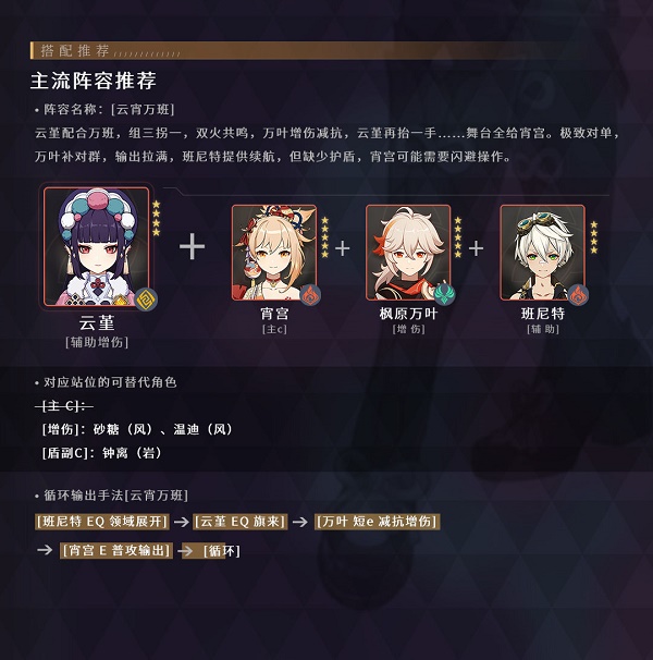 原神云堇阵型调配引荐攻略