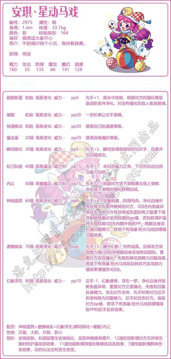 洛克王国安琪星动马戏技术表