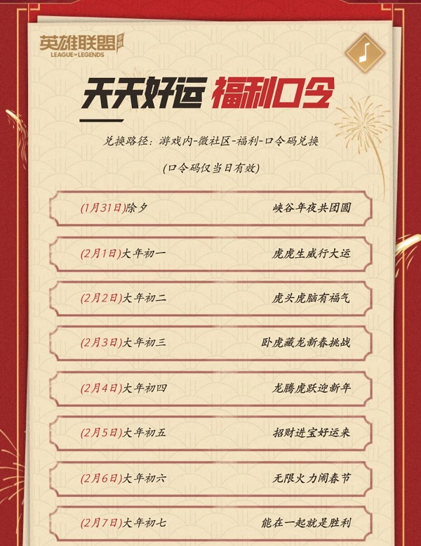 英豪联盟手游微社区新年福利口令码大全