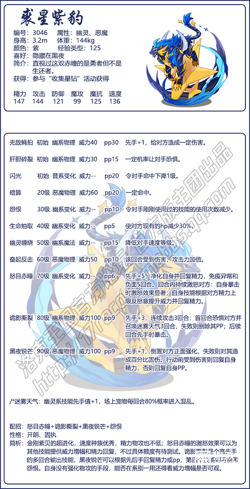 洛克王国裘星紫豹技术表