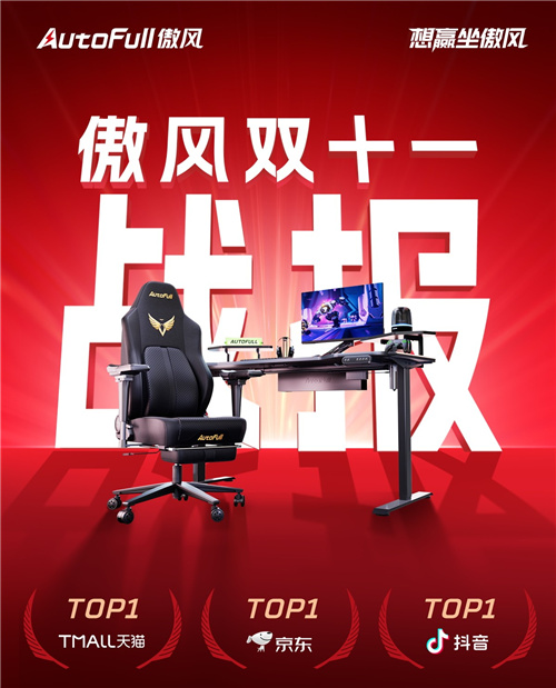 双11战报丨狂揽多项榜首！傲风双11再次连任电竞椅出售冠军